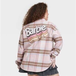 Barbie Pink & Brown Flannel Jacket Extra Small XS Retro Pastel Shacket